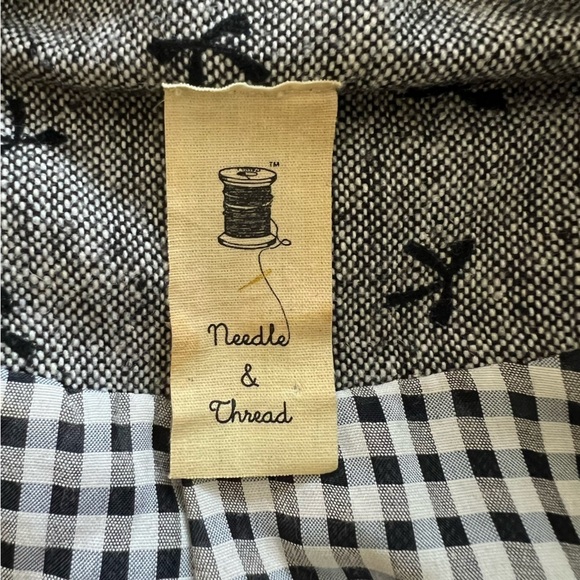 Needle & Thread Black Gray Bow Print Women's Double-Breasted Pea Coat Jacket L - Picture 7 of 7